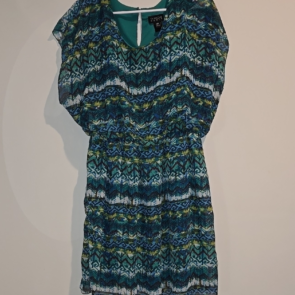 Enfocus Studio Blue and Green Casual Midi Sundress with Scoop Neck